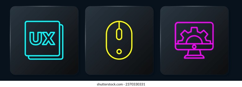 Establecer el diseño de la interfaz de usuario de línea o UX, el desarrollo web y el mouse de equipo. Botón cuadrado negro. Vector