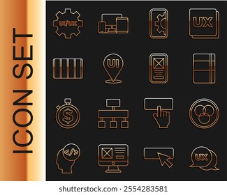 Set line UI or UX design, RGB and CMYK color mixing, Sketchbook album, Web development, Color palette guide,  and  icon. Vector