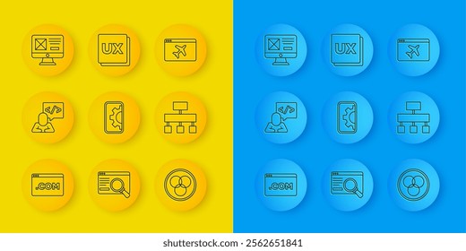 Set line UI or UX design, Front end development, Web, RGB and CMYK color mixing, Site map, Website template and  icon. Vector