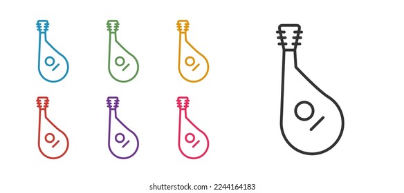 Set line Ukrainian traditional musical instrument bandura icon isolated on white background. Set icons colorful. Vector