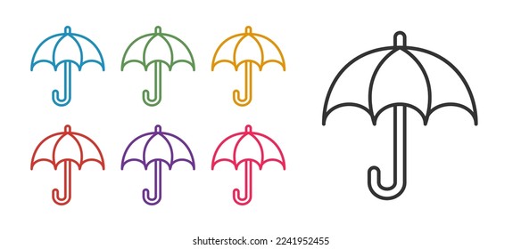 Set line Umbrella icon isolated on white background. Insurance concept. Waterproof icon. Protection, safety, security concept. Set icons colorful. Vector