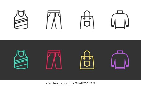 Set line Undershirt, Pants, Handbag and Sweater on black and white. Vector