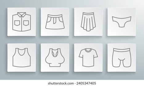 Set line Undershirt, Skirt, T-shirt, Cycling shorts, Men underpants and Shirt icon. Vector