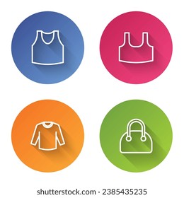 Set line Undershirt, Sweater and Handbag. Color circle button. Vector