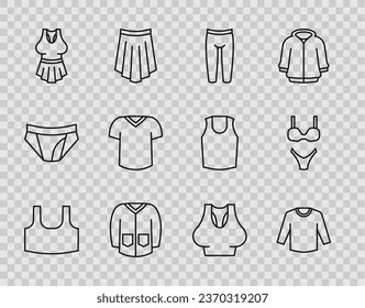 Set line Undershirt, Sweater, Leggings, T-shirt,  and Swimsuit icon. Vector