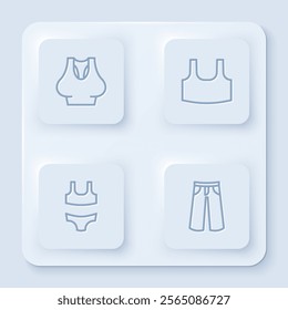 Set line Undershirt, Swimsuit and Pants. White square button. Vector