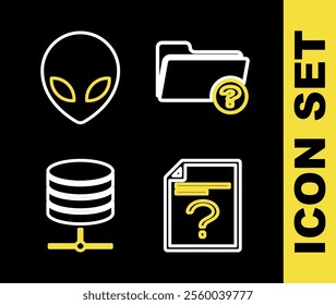 Set line Unknown directory, document, Server, Data, Web Hosting and Alien icon. Vector