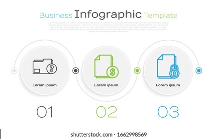 Set line Unknown document folder, Finance document and Document and lock. Business infographic template. Vector
