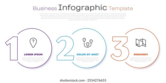 Set line Unknown route point, Route location and Folded map. Business infographic template. Vector