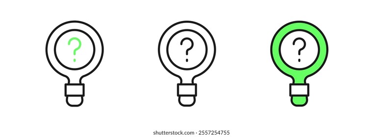 Set line Unknown search icon isolated on white background. Magnifying glass and question mark.  Vector