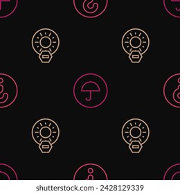 Set line Unknown search, No direct sunlight and Delivery package with umbrella on seamless pattern. Vector