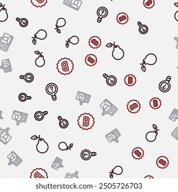 Set line Unknown search, Pear, Identification badge and Exam paper with incorrect answers on seamless pattern. Vector