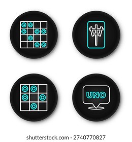 Set line Uno card game, Board of checkers, Mahjong pieces and  icon. Vector