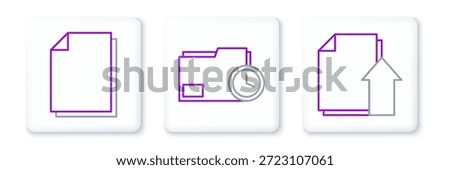 Set line Upload file document, Document and folder with clock icon. Vector