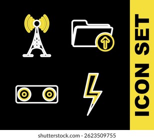 Set line Upload file, Play Video, Bluetooth connected and Antenna icon. Vector