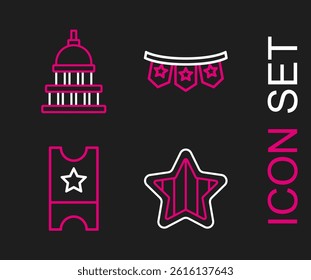Set line USA Independence day, Baseball ticket, Carnival garland with flags and White House icon. Vector