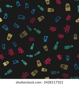 Set line USA map, Champagne bottle, Paper glass and United States Capitol Congress on seamless pattern. Vector