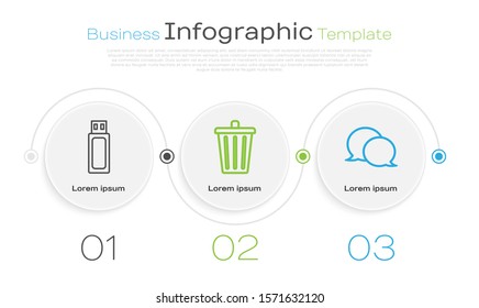 Set line USB flash drive, Trash can and Speech bubble chat. Business infographic template. Vector