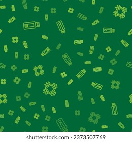 Ajuste la unidad flash USB de línea, el procesador con la CPU de los microcircuitos y en un patrón transparente. Vector