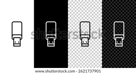 Set line USB flash drive icon isolated on black and white, transparent background.  Vector