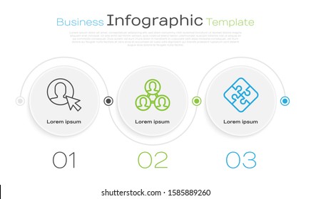 Set line User of man in business suit, Project team base and Piece of puzzle. Business infographic template. Vector
