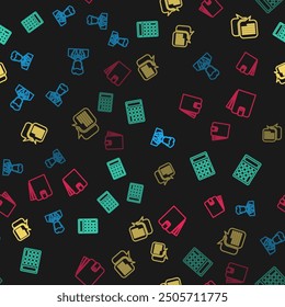 Set line User of man in business suit, Calculator, Chat and Wallet on seamless pattern. Vector