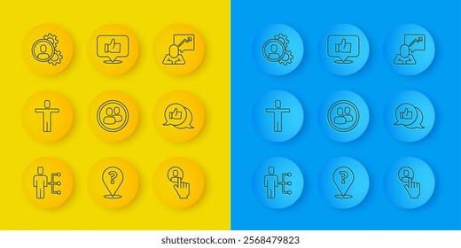 Set line User of man in business suit, Head hunting, Project team base, Hand like, Team leader and  icon. Vector