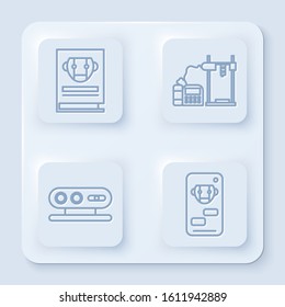 Set line User manual, 3D printer, 3d scanning system and Bot. White square button. Vector