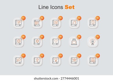 Set line User manual, Ancient magic book, History, Holy bible, Book, Microphone, Inkwell and Romance icon. Vector
