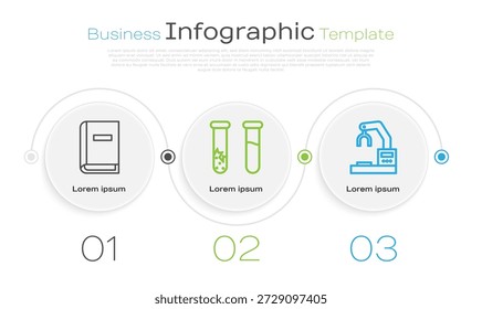 Set line User manual, Test tube and flask and Robotic robot arm hand factory. Business infographic template. Vector
