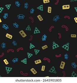 Set line Users group, Referral marketing, Stacks paper money cash and Telephone handset on seamless pattern. Vector