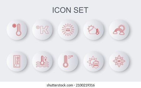 Set line UV protection, Meteorology thermometer, Kelvin, Water and  icon. Vector