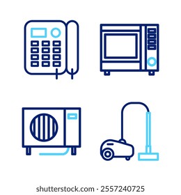 Set line Vacuum cleaner, Air conditioner, Microwave oven and Telephone icon. Vector