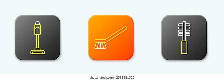 Set line Vacuum cleaner, Brush for cleaning and Toilet brush icon. Vector