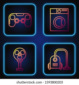 Set line Vacuum cleaner , Electric fan , Gamepad  and Washer . Gradient color icons. Vector