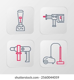 Set line Vacuum cleaner, Electric drill machine, Rotary hammer and Blender icon. Vector