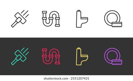 Set line Vacuum cleaner, Industry metallic pipe, Toilet bowl and Washing dishes on black and white. Vector