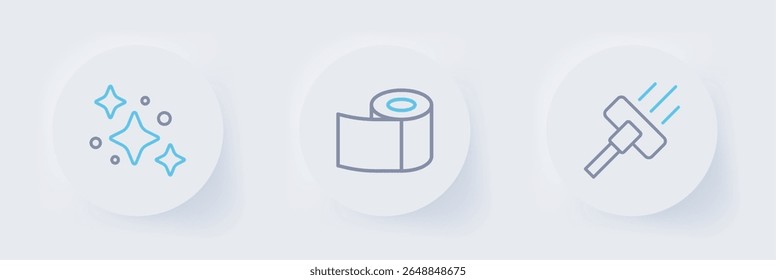 Definir linha Aspirador, rolo de papel higiênico e ícone do serviço de limpeza doméstica. Vetor