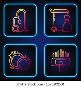 Set line Vacuum cleaner, Washing dishes , Vacuum cleaner  and Trash can . Gradient color icons. Vector