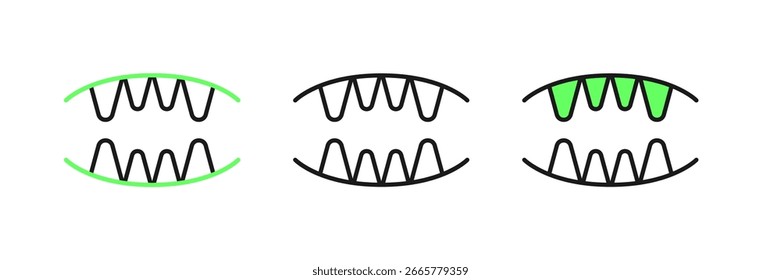 Conjunto de línea de dientes de vampiro icono aislado sobre fondo blanco. Feliz Halloween.  Vector
