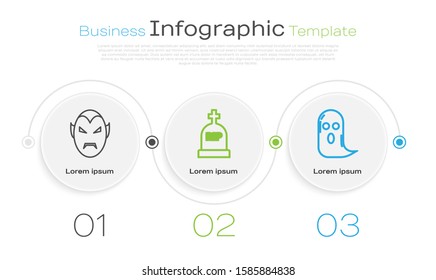 Set line Vampire , Tombstone with RIP and Ghost . Business infographic template. Vector