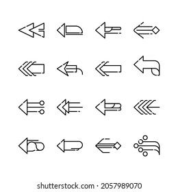Set of line vector arrow icons with editable strokes isolated on white background
