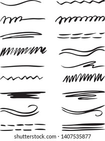 Set of line vector illustration.Set of Underline Strokes in Doodle Style Various Shapes