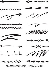 Set of line vector illustration.Set of Underline Strokes in Doodle Style Various Shapes