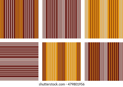 Set of line Vector seamless patterns.Orange, grey and brown background. Stripped patterns. Autumn color.