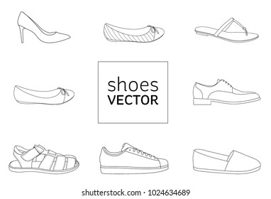 Set of line vector shoes. Eps vector file