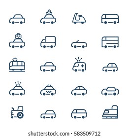 Set of line vector vehicle icons.