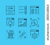 Set of line vectors icons in the flat style. Advertising and public relations, search engine optimization, website promotion.