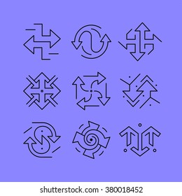 Set of line vectors icons in the flat style. Business and technology, the arrow symbolizing the direction, renewal, growth.