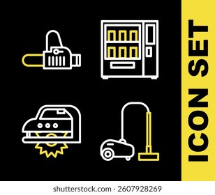 Set line Vending machine, Vacuum cleaner, Electric circular saw and Chainsaw icon. Vector